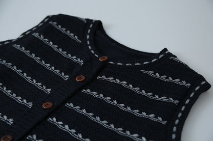 【LD3278】實拍小圓領長袖襯衫+條紋針織背心（分開下單）251103