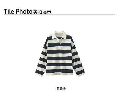 【H530743】實拍男友感復古polo領寬鬆衛衣-sale
