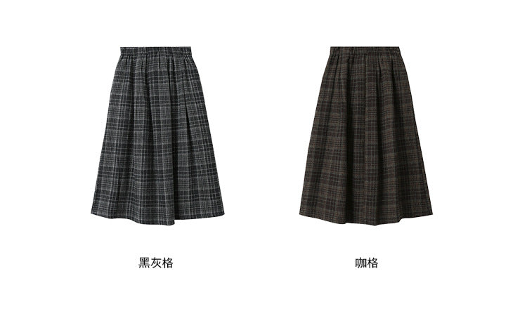 【LD11008】實拍復古毛呢格子高腰a字裙(左右有口袋）251110