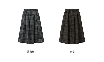 【LD11008】實拍復古毛呢格子高腰a字裙(左右有口袋）251110