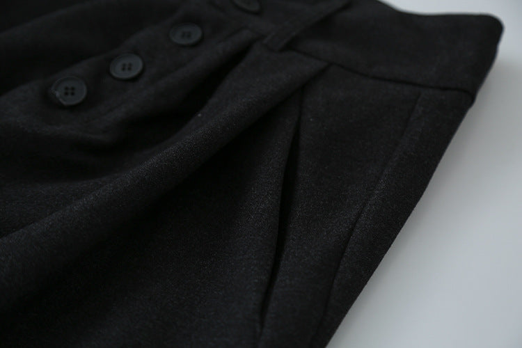 【LD3301】實拍韓系簡約高腰毛呢闊腿七分褲251103