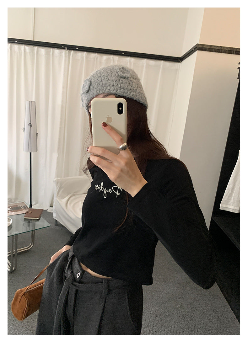 【H5482】實拍磨毛舒適質感刺繡長袖T恤251109