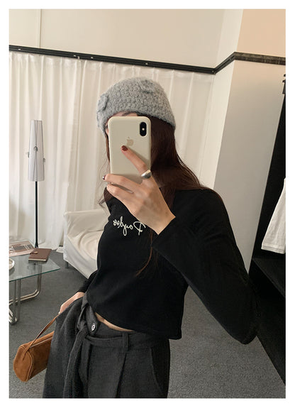 【H5482】實拍磨毛舒適質感刺繡長袖T恤251109