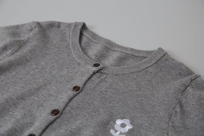 【LD3196】實拍刺繡小花長袖針織小外套250929