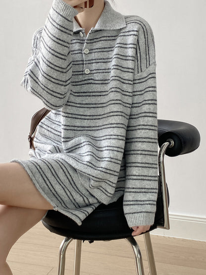 【YP6619】實拍復古條紋毛衣＋針織短裙(含羊毛6%)  套裝251023