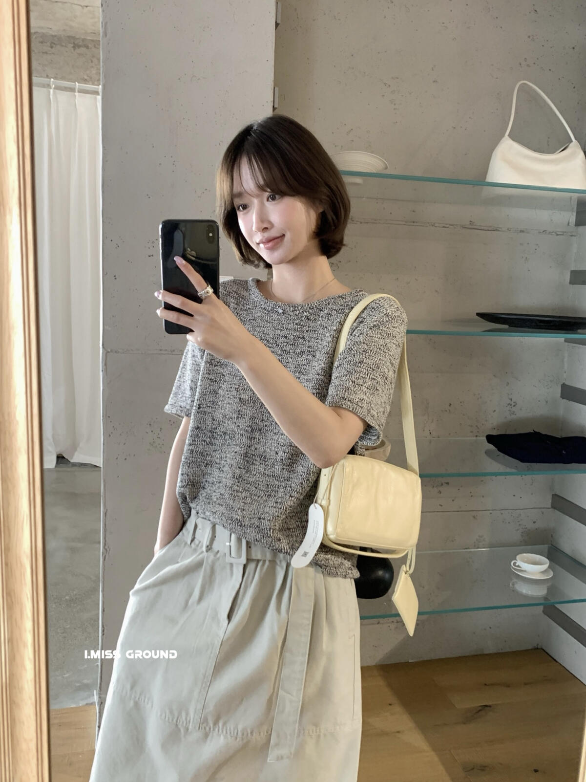 【LR991371】實拍imiss高級感氣質！高級感混雜色圓領短袖針織衫260305