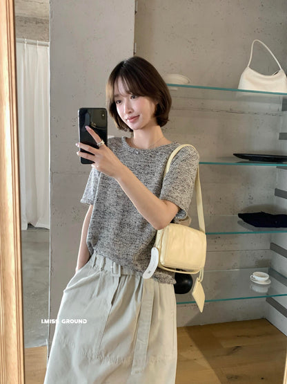【LR991371】實拍imiss高級感氣質！高級感混雜色圓領短袖針織衫260305