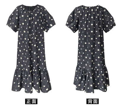 【cimz6579】法式復古慵懶☁️重工刺繡點點V領短袖連身長裙260625