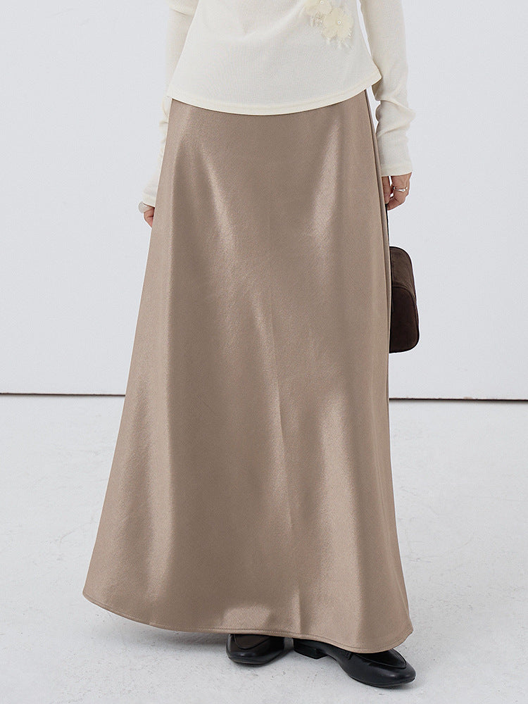 【LD3288】實拍秋冬高腰垂感抓絨厚款緞面魚尾裙251103