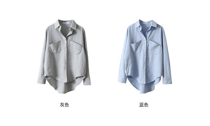 【LD5718】實拍設計款前口袋口袋長袖襯衫250929