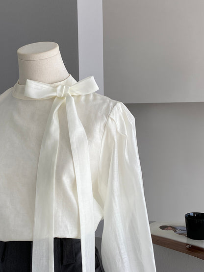 【cimz1186】韓系知性通勤🤍質感蝴蝶結飄帶天絲半高領長袖襯衫260319