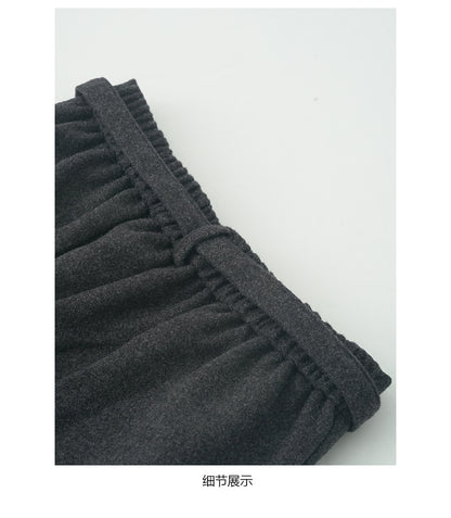 【H5491】實拍秋冬毛呢鬆緊腰加厚闊腿休閒褲251109