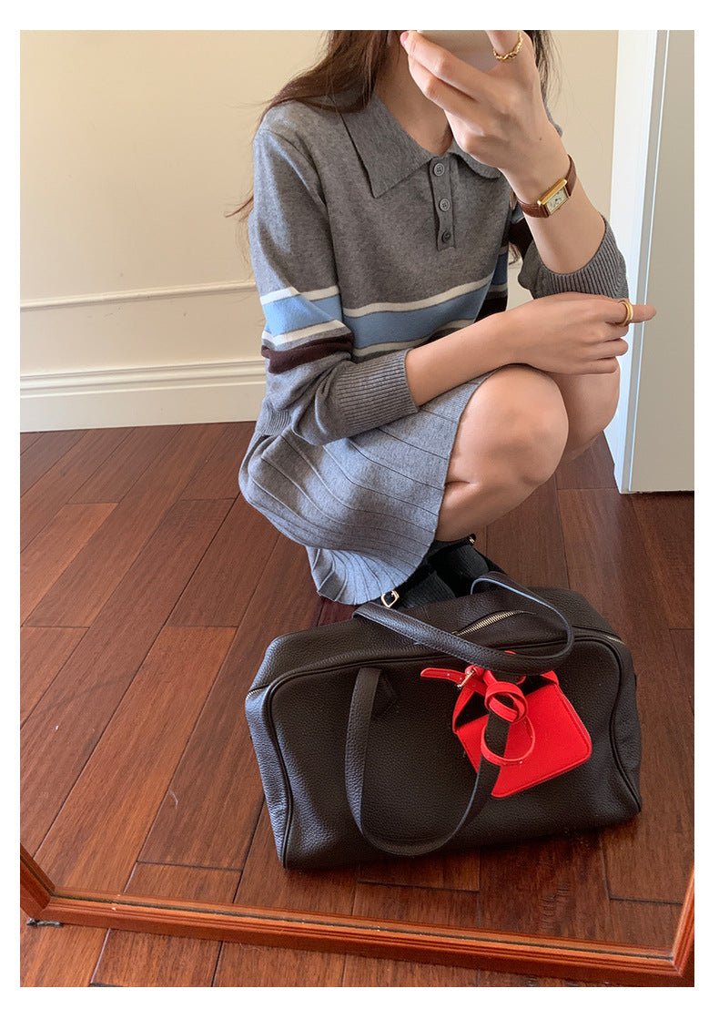 【H5518】實拍復古中性條紋針織衫＋針織百褶裙251125