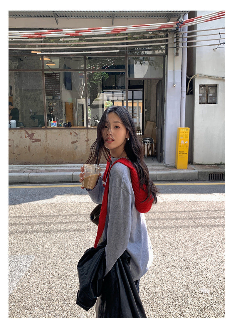 【H5389】實拍簡約休閒韓系長袖T恤250902