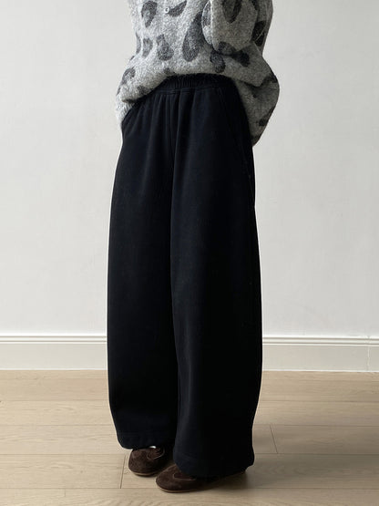 【Y82672】 實拍簡約寬鬆加絨保暖闊腿衛褲251023