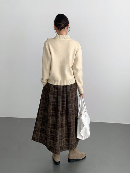 【LD11008】實拍復古毛呢格子高腰a字裙(左右有口袋）251110