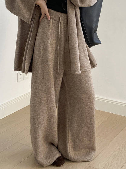 【YP1018】 實拍秋冬高級感慵懶針織開衫＋繫帶＋高腰針織闊腿褲 套裝251023