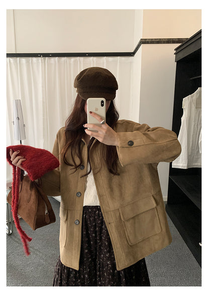 【H5493】實拍復古高領麂皮絨西裝外套251109