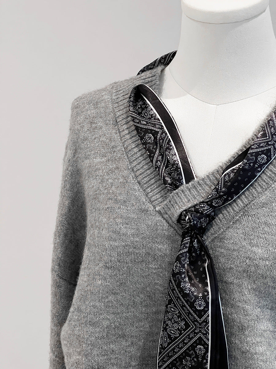 【cim823】實拍韓系軟糯短版針織毛衣+絲巾+針織長裙251030