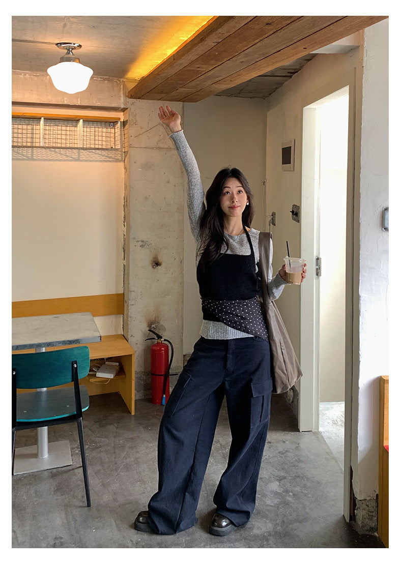 【H5393】實拍韓系簡約長袖針織衫＋休閒針織背心250902