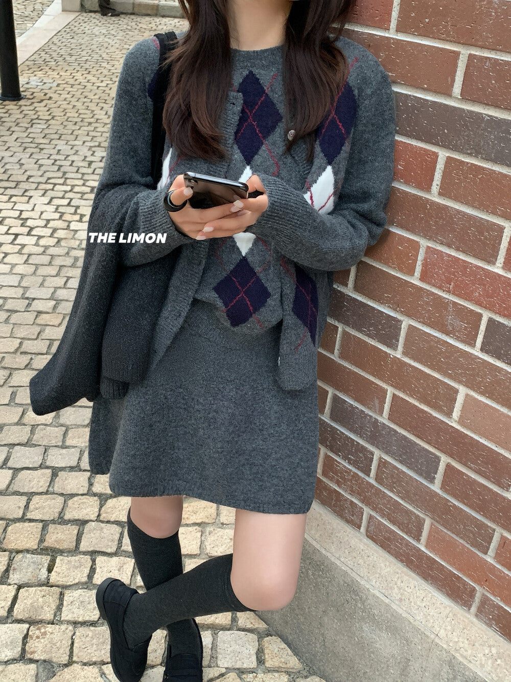 【L6880】實拍檸檬秋冬菱格針織開衫+圓領背心+針織裙251117