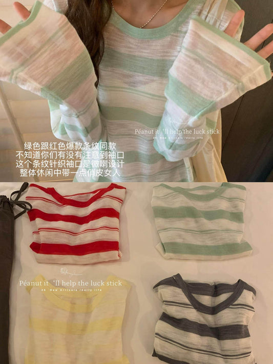 【L1863】夏季韓系復古條紋寬鬆顯瘦薄款防曬長袖罩衫260728