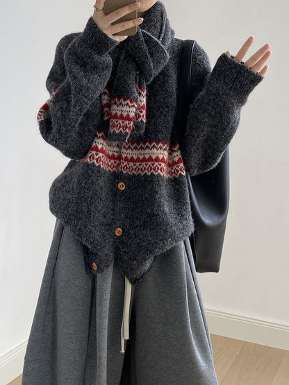 【YP6106】 實拍費爾島提花針織外套＋圍巾(含羊毛3%) 251023