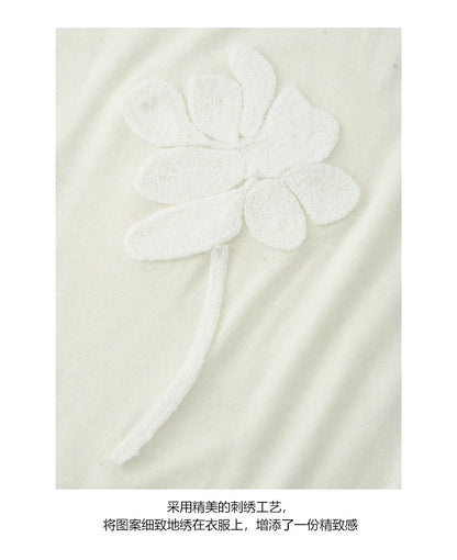 【H5410】實拍早秋天絲混紡花朵刺繡長袖T恤250909
