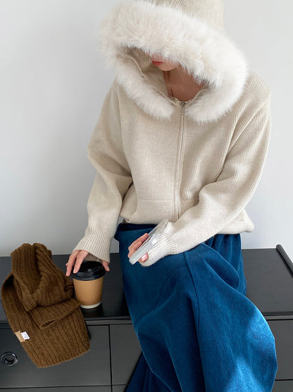 【cimz8321】實拍可拆卸毛領連帽拉鍊毛衣外套251128