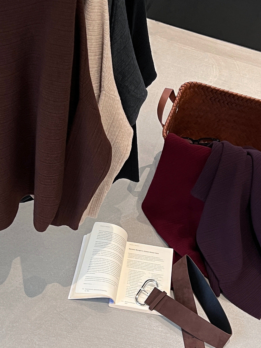 【cim9033】實拍韓系高級感長袖斜肩針織衫＋腰帶251030