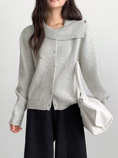 【LD11002】實拍秋冬法式設計感斜領針織毛衣外套251110