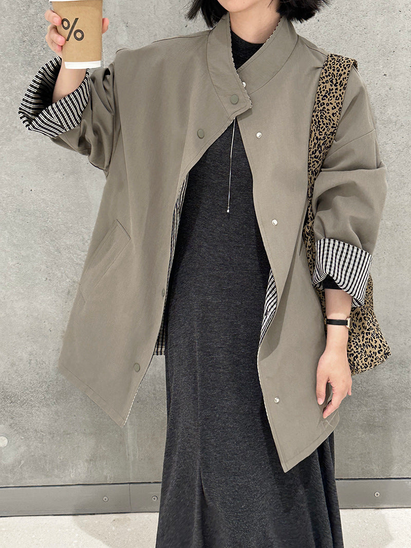 【cim1228】實拍韓國高級天絲棉雙面可穿黑白格風衣外套251030