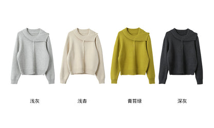 【LD11002】實拍秋冬法式設計感斜領針織毛衣外套251110