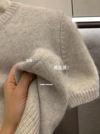 【L991236】實拍高單復古氣質軟糯短袖保暖針織毛衣（浣熊絨30＋羊毛10)
250923