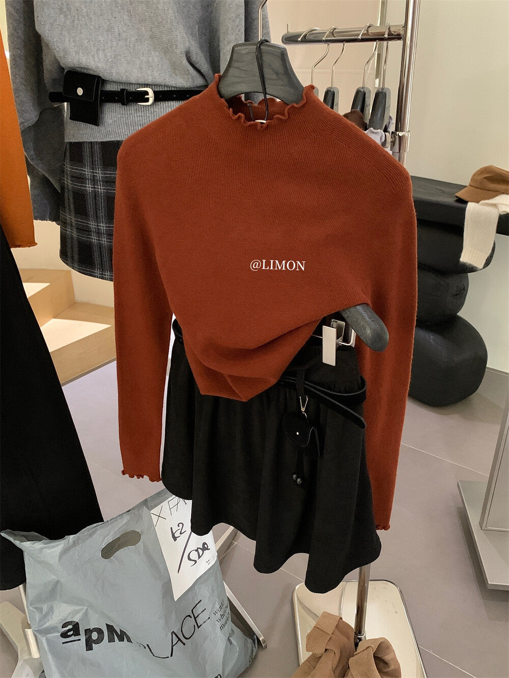 【LDF006】檸檬家親膚絨木耳邊半高領長袖針織衫251117