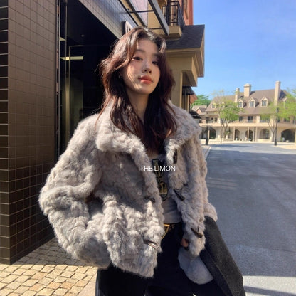 【L1230】實拍檸檬冬季加厚保暖立領牛角扣仿皮草外套251117