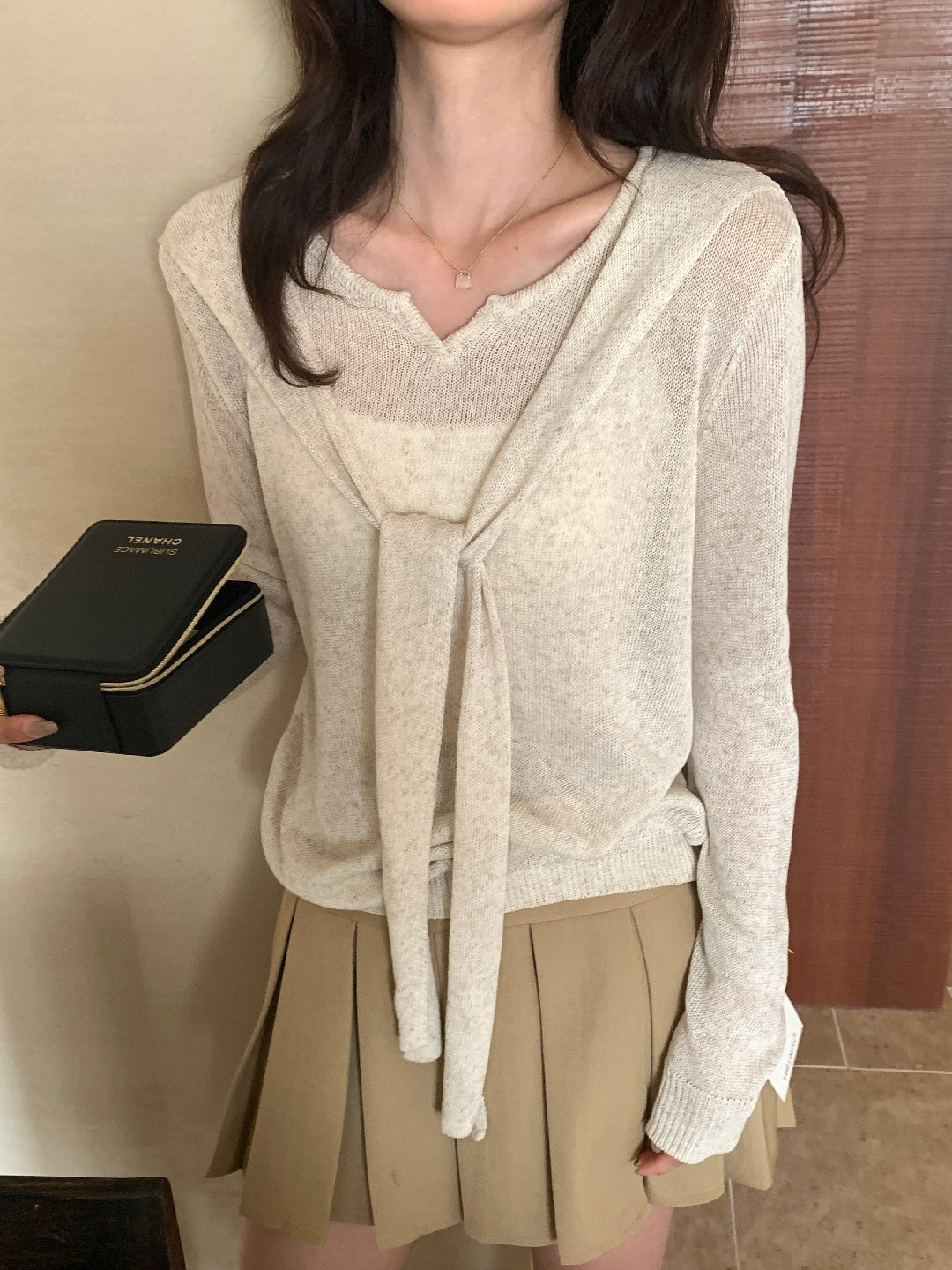【L8108】實拍檸檬家一秒變紙片人✨韓風亞麻假兩件披肩長袖針織上衣260330