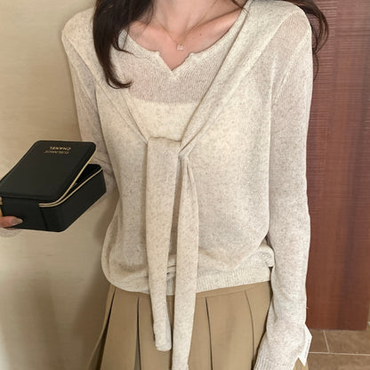 【L8108】實拍檸檬家一秒變紙片人✨韓風亞麻假兩件披肩長袖針織上衣260330