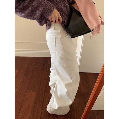 【H5512】實拍S~XL韓國保暖加絨白色牛仔褲251118