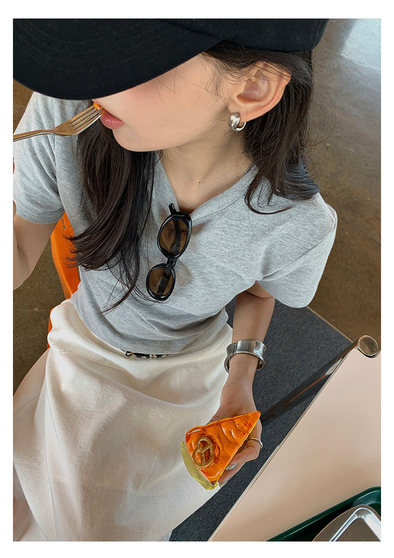 【H5388】實拍基礎7色磨毛圓領短袖T恤250902