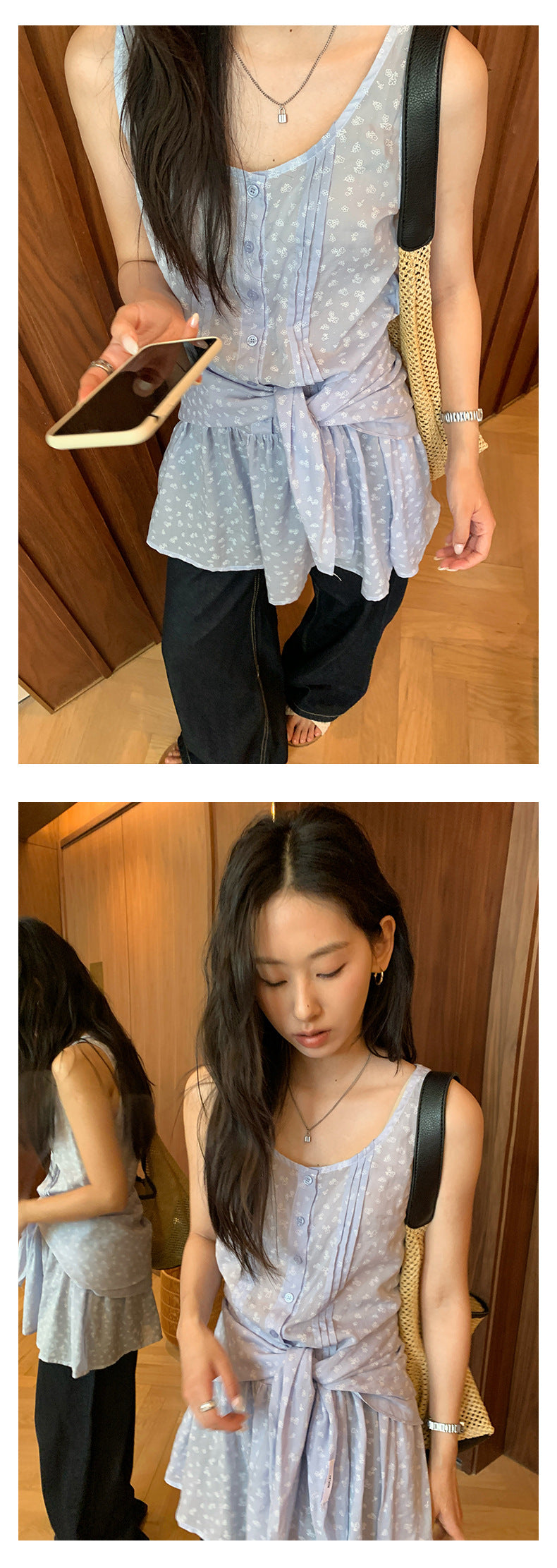 【H5198】實拍夏季優雅碎花繫帶舒適洋裝250422