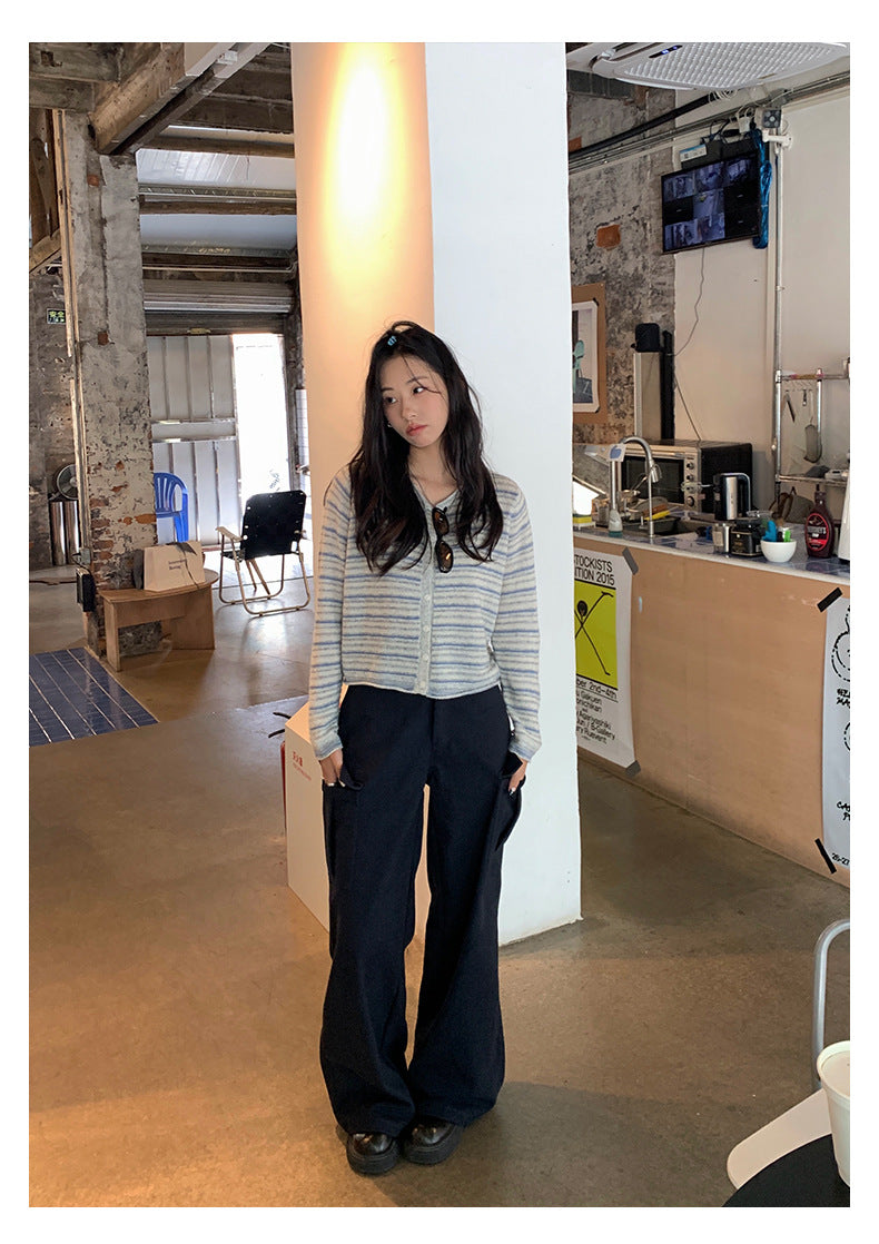 【H5392】實拍美式復古深藍直筒工裝褲250902