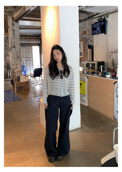 【H5392】實拍美式復古深藍直筒工裝褲250902