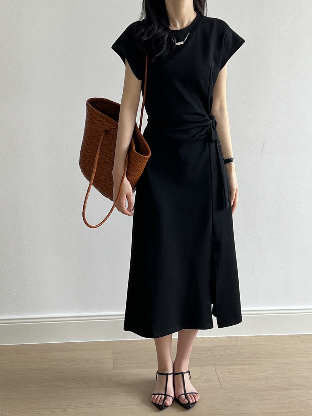 在台現貨【Y695】實拍韓國夏天開衩綁帶棉質洋裝