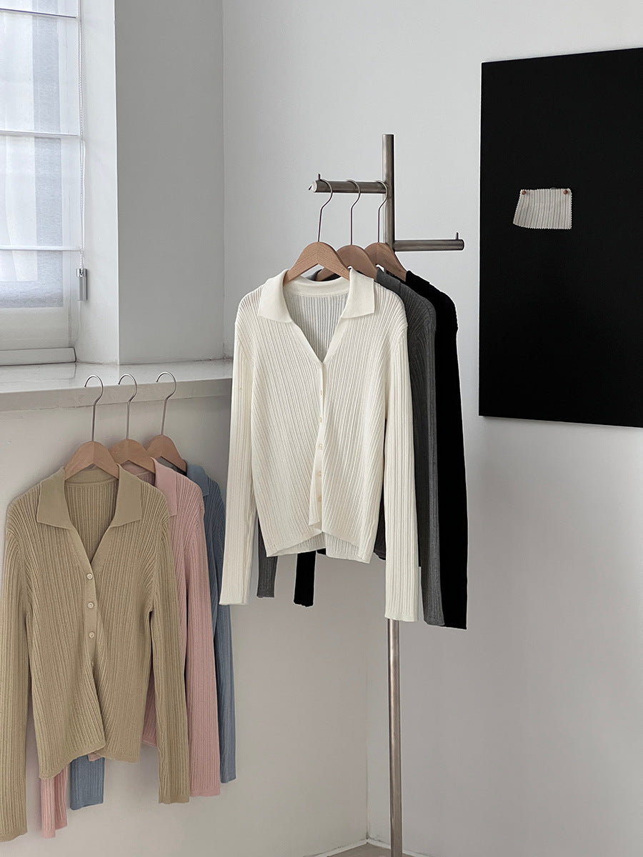 【cim6901】實拍慵懶紙片人polo領針織衫251030