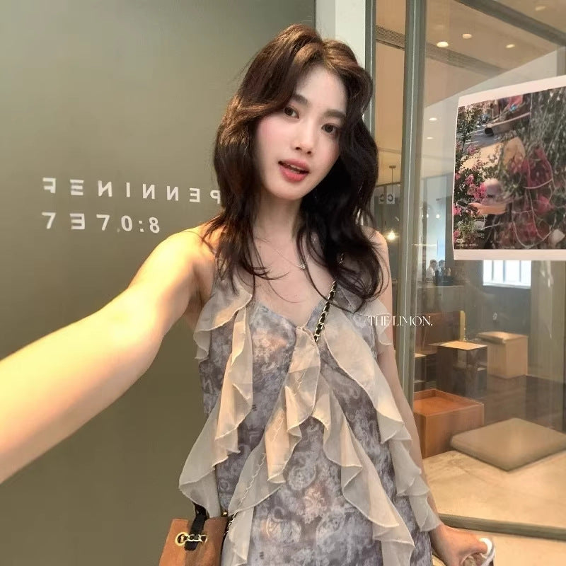【L10356】實拍檸檬夏日法式度假風🏖️設計感百搭氣質荷葉邊休閒細肩帶洋裝260408