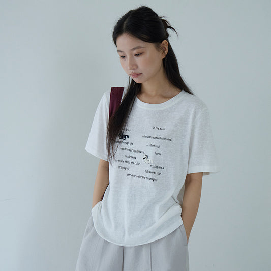 【LD11201】實拍夏日必備白T！小馬刺繡字母印花圓領寬鬆短袖上衣260331