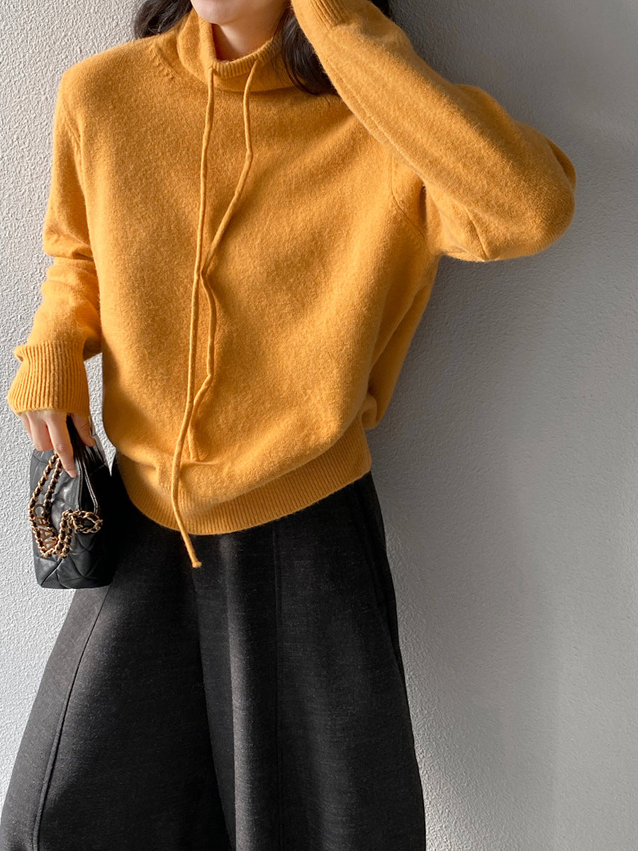 【cimz1374】實拍極簡淨色高領抽繩針織毛衣251120