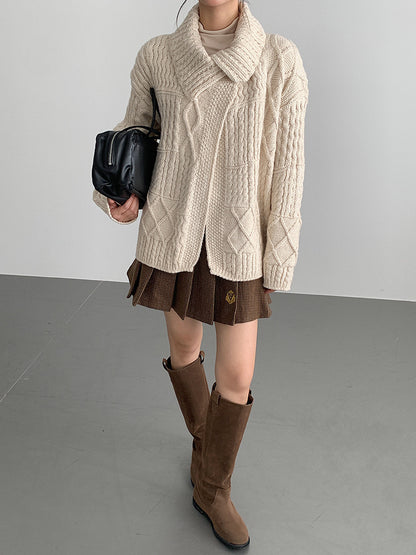 【LD3297】實拍復古立體厚實絞花大翻領毛衣外套251103