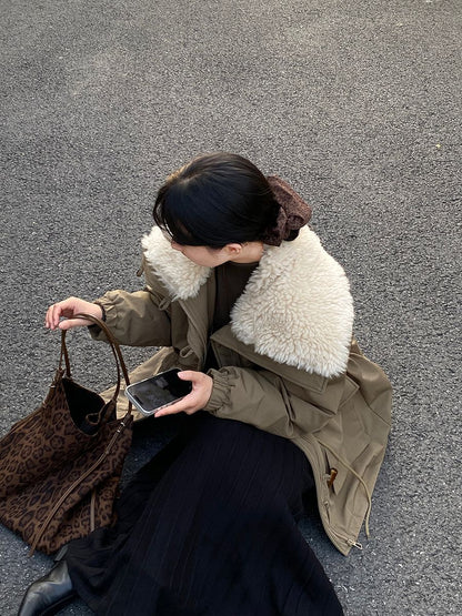 【cimz1727】實拍行走的火爐重工牛角扣大翻領工裝羽絨外套大衣(白鴨絨50)251120